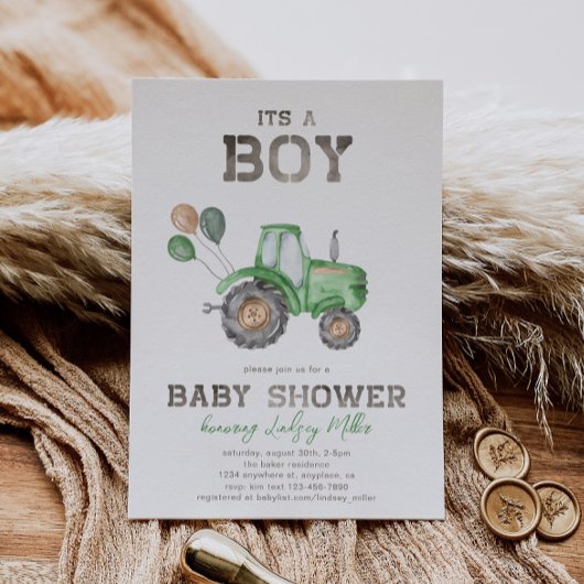 Aankondiging van tractorBaby shower | Groene tract