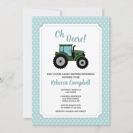 Aankondiging van tractorBaby shower, tractorjongen (Voorkant)