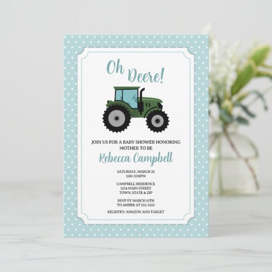 Aankondiging van tractorBaby shower, tractorjongen (Staand voorkant)