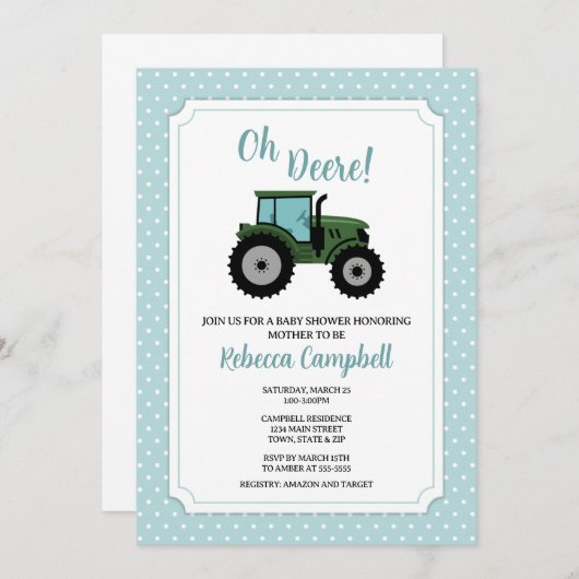 Aankondiging van tractorBaby shower, tractorjongen (Voorkant / Achterkant)