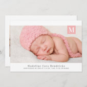 Aankondiging van traditionele monogram-meisje foto (Voorkant / Achterkant)