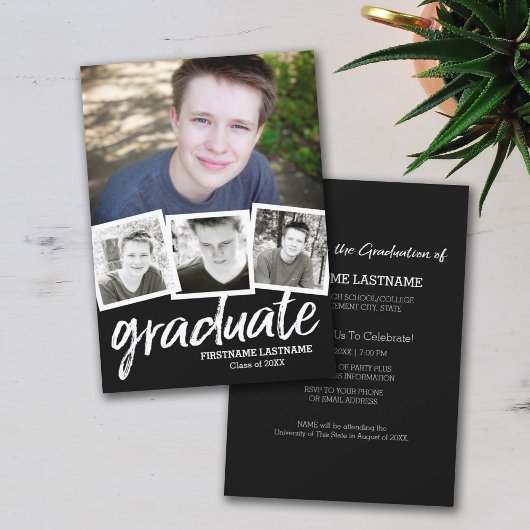 Aankondiging van Trendy Black Afstuderen Party 4 F