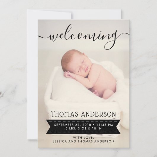 Aankondiging van Trendy Black & White Birth (Voorkant)