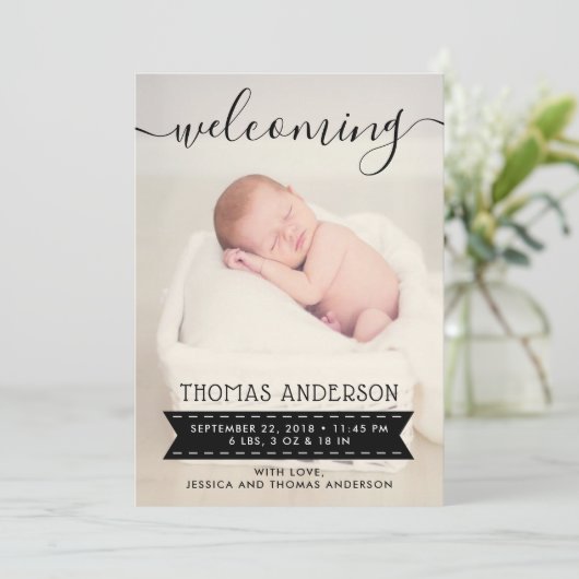 Aankondiging van Trendy Black & White Birth (Staand voorkant)