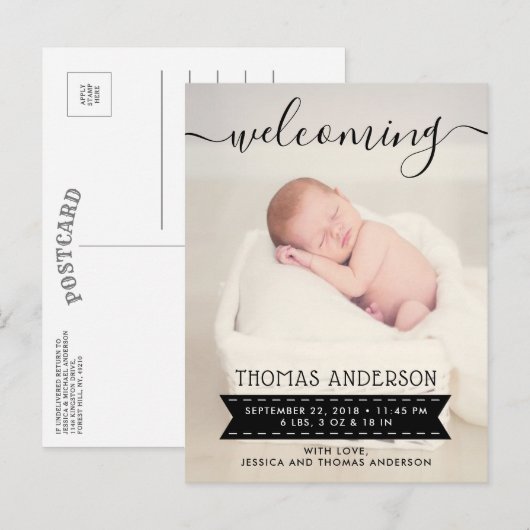 Aankondiging van Trendy Black & White Birth (Voorkant / Achterkant)