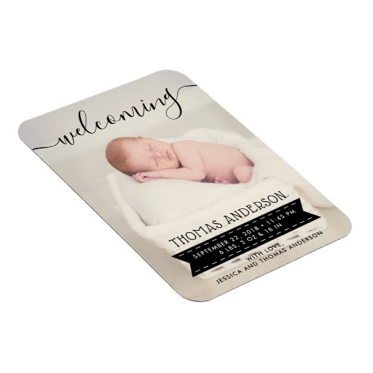 Aankondiging van Trendy Black & White Birth Magneet (Rechterzijde)