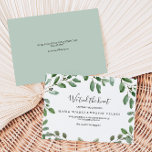 Aankondiging van Tropisch groene Eucalyptus Elopem<br><div class="desc">Deze tropische groene eucalyptusontwikkelingskaarten zijn perfect voor een duurzame ontwikkeling. Het ontwerp is voorzien van handgetrokken elegante eucalyptusbladeren, die de positieve zomeratmosfeer inspireren. Pas de kaart aan om uw huwelijksdetails te omvatten, en gebruik de sectie van de sjabloon op de rug voor extra informatie met betrekking tot uw gebeurtenis u...</div>