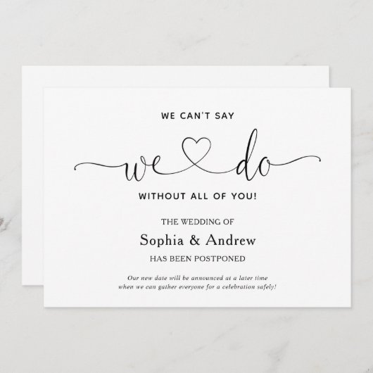 Aankondiging van uitstel van de bruiloft 'We Can't (Voorkant / Achterkant)