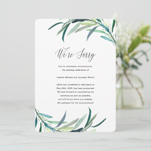 Aankondiging van uitstel van het botanische huweli (Staand voorkant)