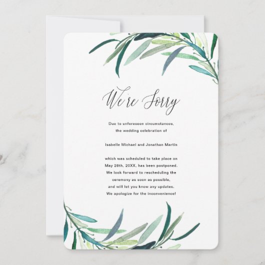 Aankondiging van uitstel van het botanische huweli (Voorkant)