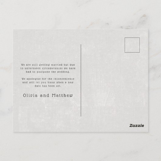 Aankondiging van uitstel van het huwelijk van Flor Briefkaart (Achterkant)