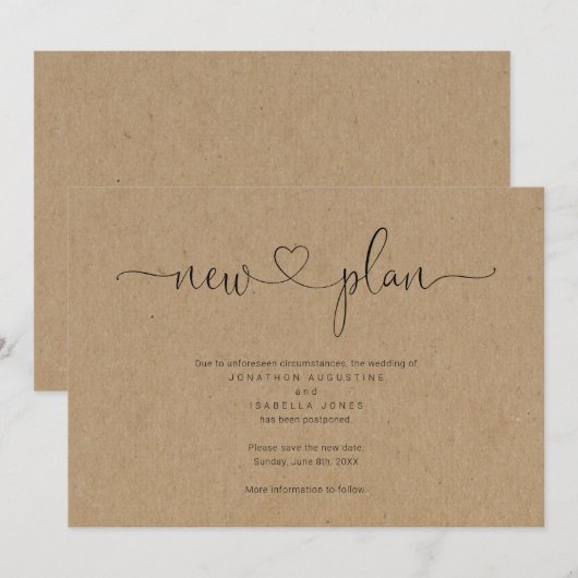 Aankondiging van uitstel van rustieke bruiloft (Voorkant / Achterkant)