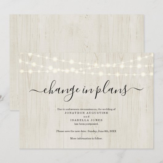 Aankondiging van uitstel van trouwdatum in rustiek (Voorkant / Achterkant)