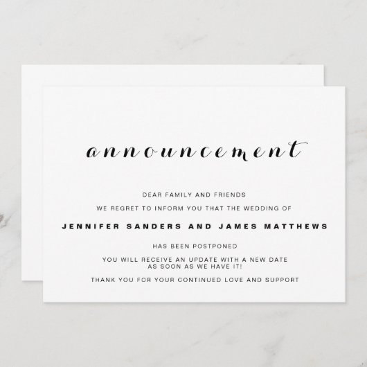 Aankondiging van uitstellen van weddenschappen (Voorkant / Achterkant)