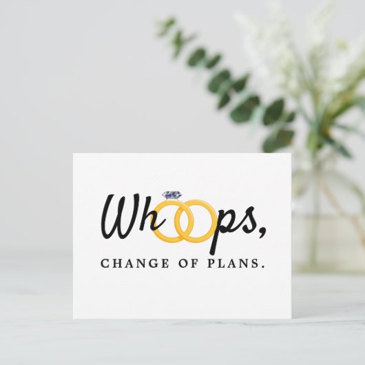 Aankondiging van verandering trouwdatum Oeps (Staand voorkant)