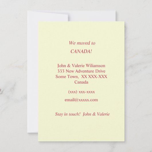 Aankondiging van verhuizing Canada (Achterkant)