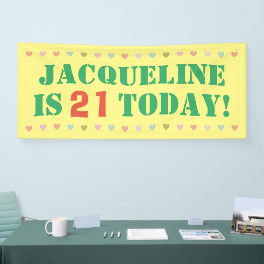 Aankondiging van verjaardag spandoek (Beurs)