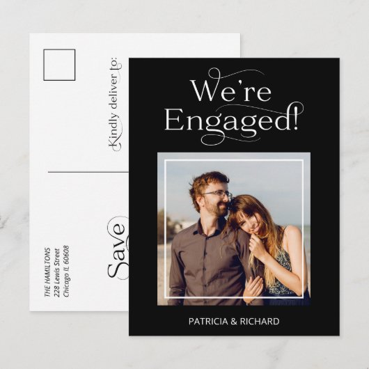 Aankondiging van verloving en sla de datum-foto op briefkaart (Voorkant / Achterkant)