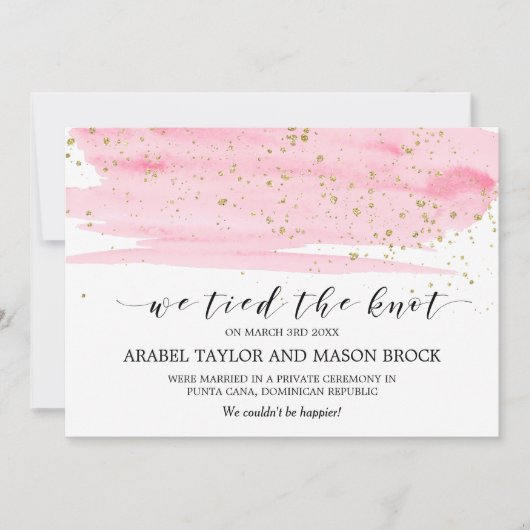 Aankondiging van waterverf Blush & Gold Elopement (Voorkant)