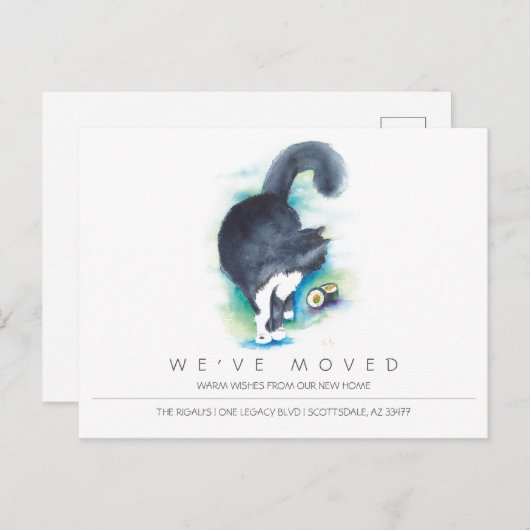 Aankondiging van waterverf Cat New Home Moving Briefkaart (Voorkant / Achterkant)