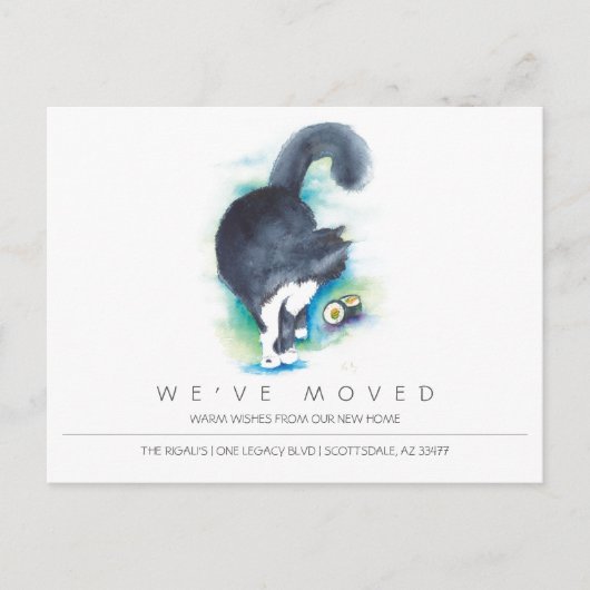 Aankondiging van waterverf Cat New Home Moving Briefkaart (Voorkant)