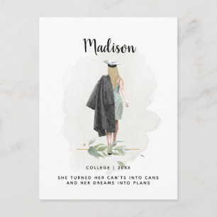 Aankondiging van waterverf Foliage Afstuderen Girl Briefkaart