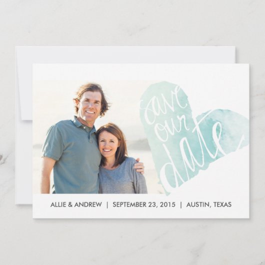 Aankondiging van waterverf hart save the date (Voorkant)