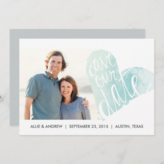 Aankondiging van waterverf hart save the date (Voorkant / Achterkant)