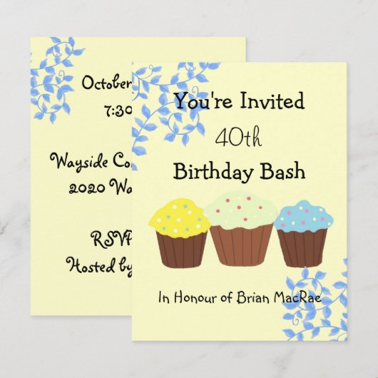 Aankondiging van wijnstokken en cupcakes op zaterd (Voorkant / Achterkant)