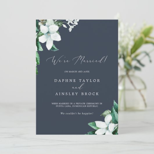 Aankondiging van Woodland Greenery Navy Blue Elope (Staand voorkant)