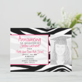 Aankondiging van Zebra Print & Roze Afstuderen fot (Staand voorkant)