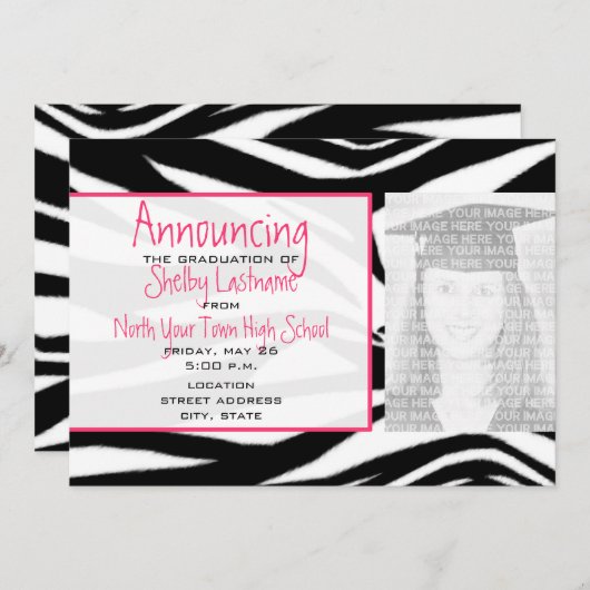 Aankondiging van Zebra Print & Roze Afstuderen fot (Voorkant / Achterkant)