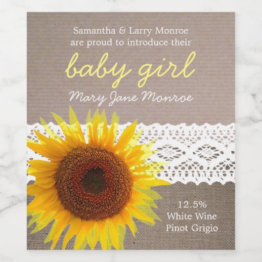 Aankondiging van zonnebloempitten en Baby Wijn Etiket (Enkel label)