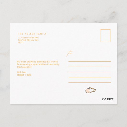 Aankondiging van zwangerschap in de winkel briefkaart (Achterkant)