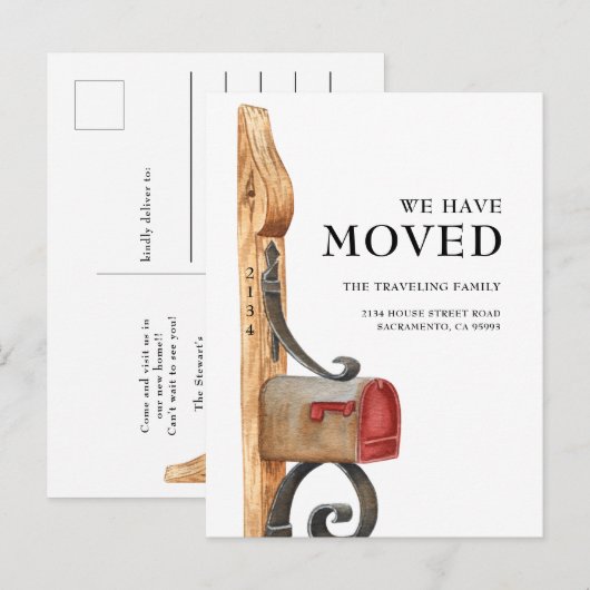 Aankondiging verhuisd mailbox aquarel (Voorkant / Achterkant)