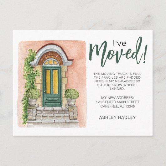 Aankondiging verhuisd met waterverf groene deur (Voorkant)
