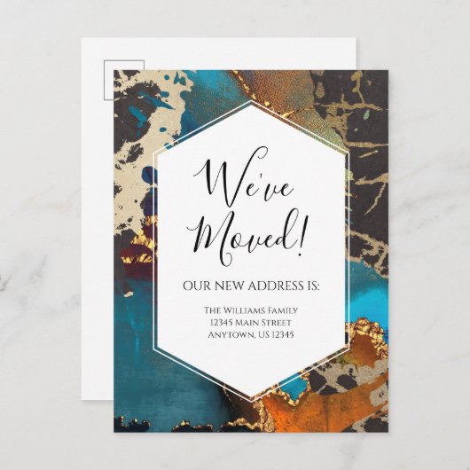 Aankondiging verhuizing Goud Blauw Zwart Inkt Mode Briefkaart (Voorkant / Achterkant)