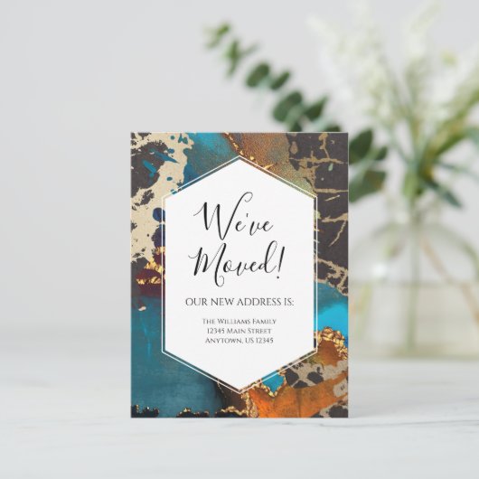 Aankondiging verhuizing Goud Blauw Zwart Inkt Mode Briefkaart (Staand voorkant)