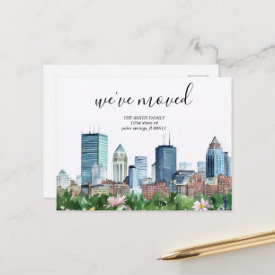 Aankondiging verhuizing naar nieuw adres in Boston Briefkaart