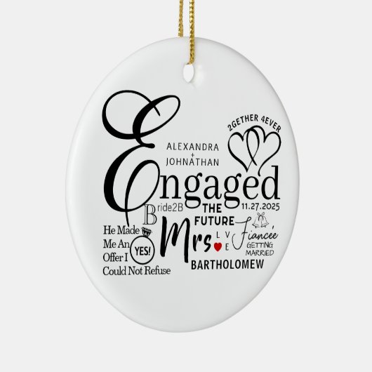 Aankondiging verloofde collage bruiloft keramisch ornament (Rechts)