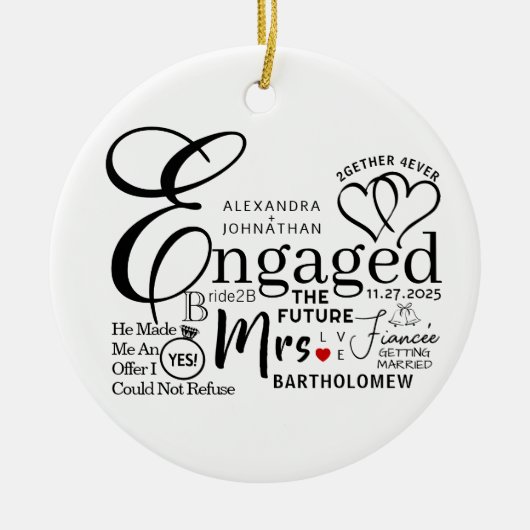 Aankondiging verloofde collage bruiloft keramisch ornament (Voorkant)