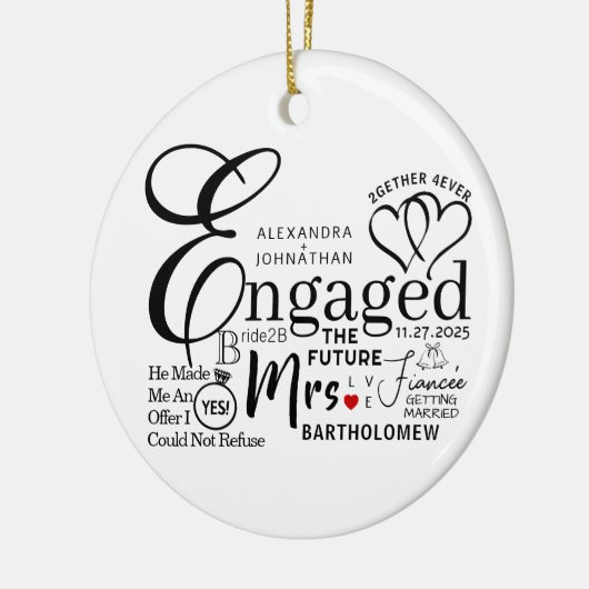 Aankondiging verloofde collage bruiloft keramisch ornament (Links)