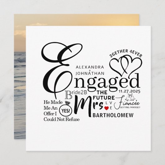 Aankondiging verloofde collage foto bruiloft (Voorkant / Achterkant)