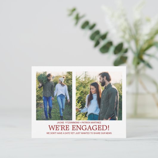 Aankondiging verloving 2 Foto Snowflake Pattern Briefkaart (Staand voorkant)