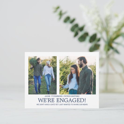 Aankondiging verloving 2 Foto Snowflake Pattern Briefkaart (Staand voorkant)