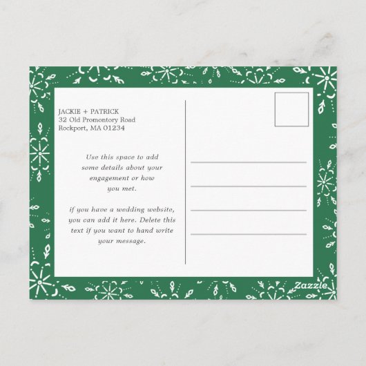 Aankondiging verloving 2 Foto Snowflake Pattern Briefkaart (Achterkant)
