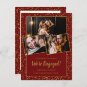 Aankondiging Verlovingskaart Rood Goud 3 Foto (Voorkant / Achterkant)