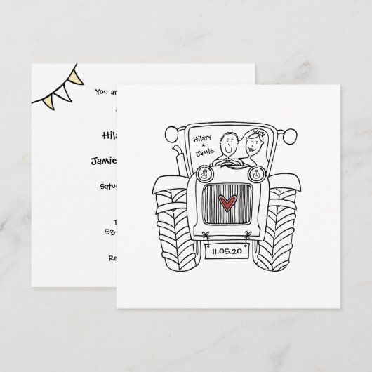 Aankondiging voor Aangepaste landbruiloft tractor (Voorkant / Achterkant)