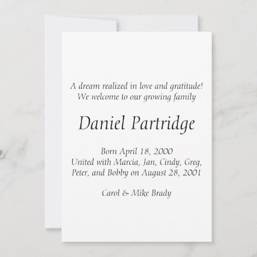 Aankondiging voor adoptie van snoepgoed (Achterkant)