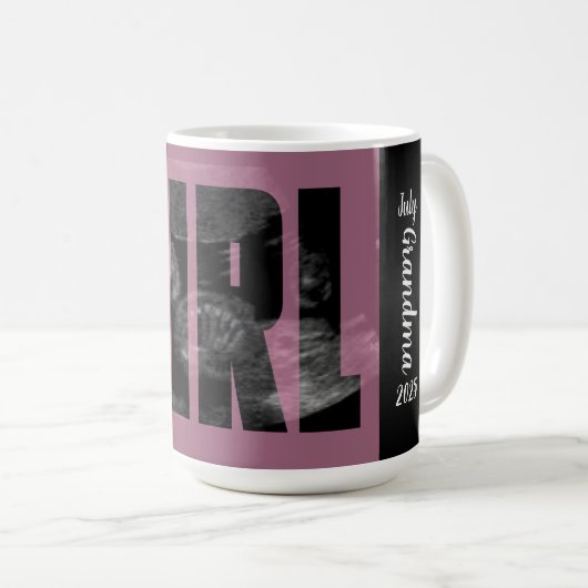 Aankondiging voor baby-meisje - Sonogram met ZEER Koffiemok (Voorkant rechts)